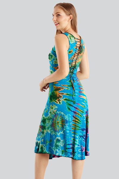 Form Fitting Tie-Dye Dress with Back Braiding ~ Teal or Purple