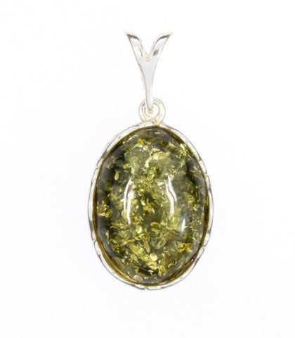 Green Amber & Sterling Silver Pendant