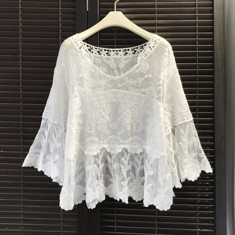 White Lace Over Blouse