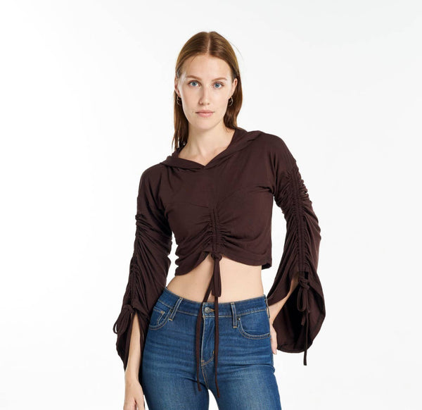 Cinch Up Crop Hoodie ~ Brown
