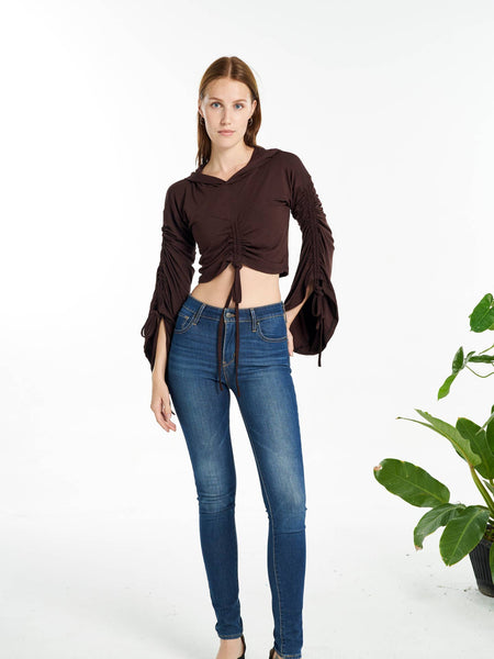Cinch Up Crop Hoodie ~ Brown