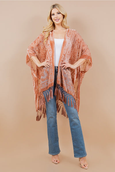 Velvet Kimono ~ Burn Out Floral Design ~ Dusty Rose