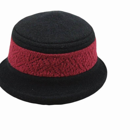 Wool Hat ~ Black with Burgundy Band