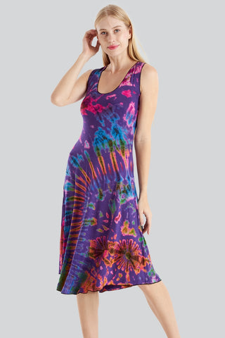 Form Fitting Tie-Dye Dress with Back Braiding ~ Teal or Purple