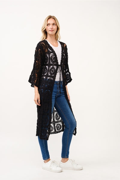 Black Cotton Lace Long Sweater