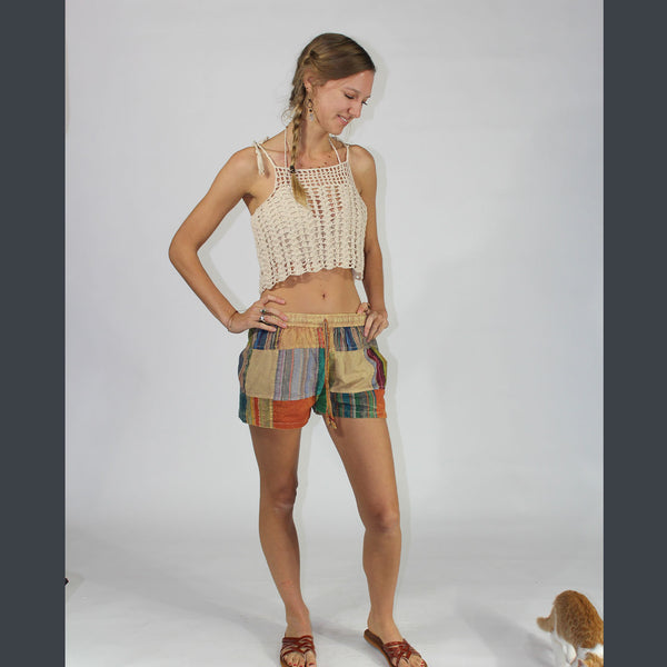 Patchwork Cotton Shorts ~ Blues or Browns