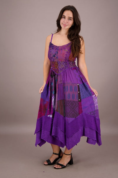 Patchwork Peasant Dress ~ Purples