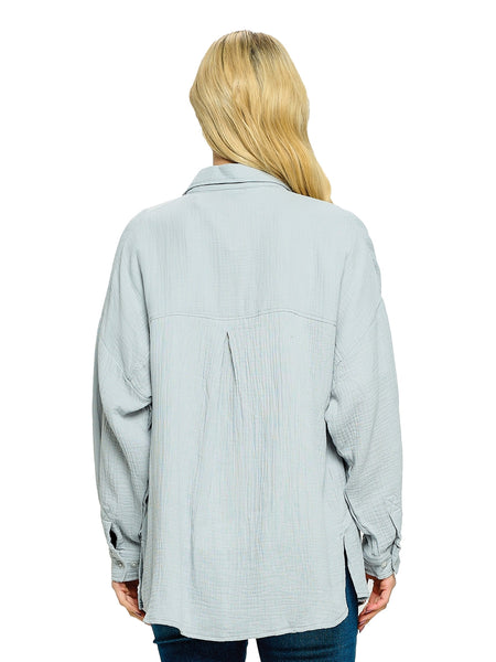 Cotton Long Sleeved Over-Shirt ~ Light Gray Blue
