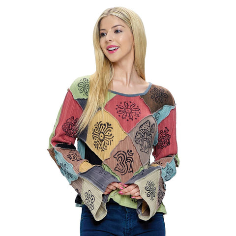Patchwork Top with Bell Sleeves