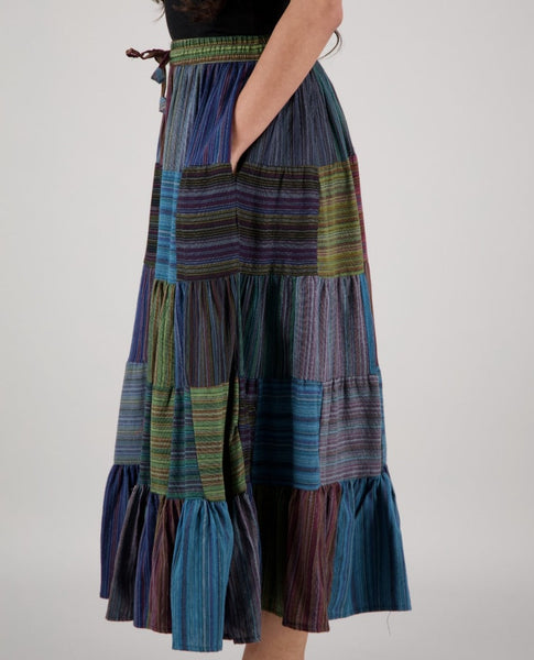 Cotton Patchwork Skirt ~ Blues