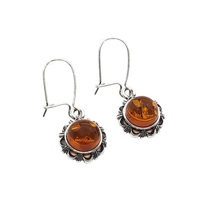 Amber & Sterling Silver Earrings ~ Small Rounds