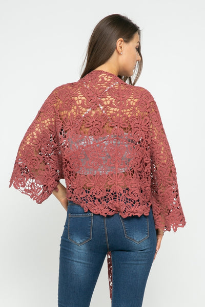 Cotton Lace Shrug ~ Coral