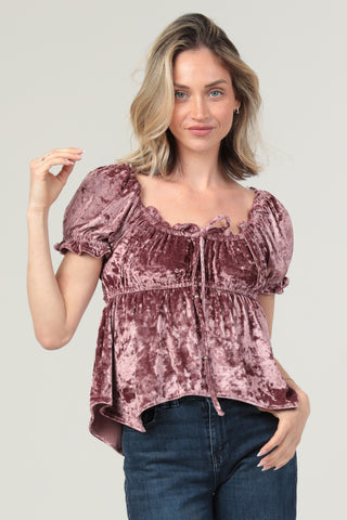 Rose Stretch Velvet Top
