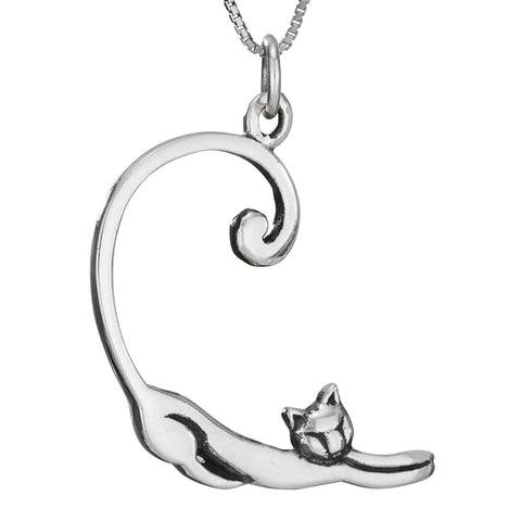 Sterling Silver Pendant ~ Stretching Cat