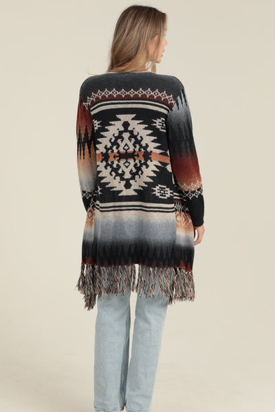 Southwestern Wrap Sweater ~ Brown & Black