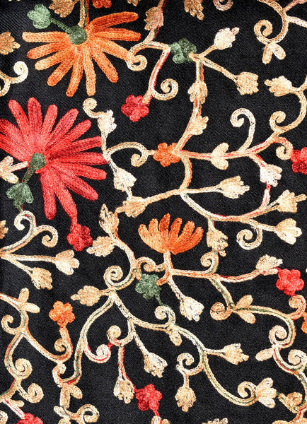Amazing Embroidered Black Wool Pashmina