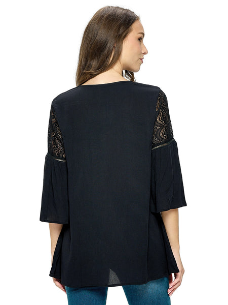 Lacy Black Button-Up Blouse