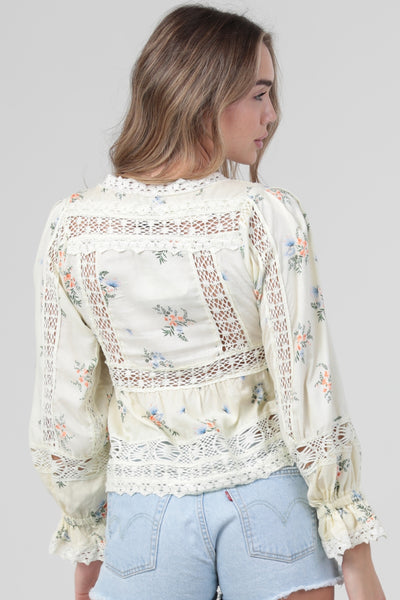 Cream Print with Lace Blouse