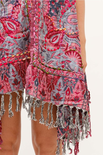 Embroidered Long Vest ~ Gray & Red