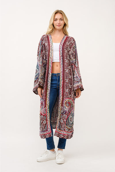 Embroirdered Duster Kimono ~ Burgundy