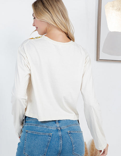 Cotton Crop Pullover with Awesome Design ~ Cream