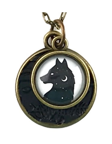 Photo Glass Charm Necklace ~ Black Wolf