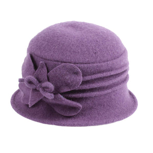 Wool Cloche Hat with Flower ~ Lavender