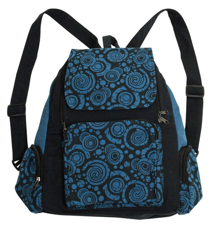 Swirl Print Backpack ~ Black & Blue