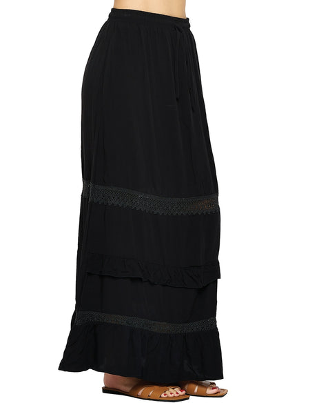 Maxi Skirt with Lace Trim ~ Black