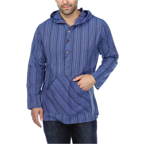 Cotton Striped Hoodie ~ Blue