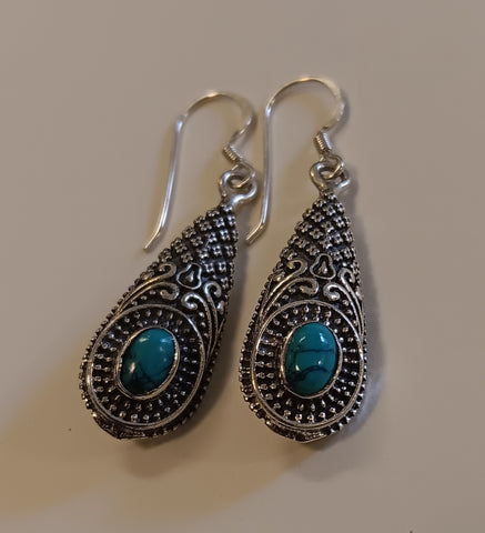 Sterling Silver Earrings & Turquoise Earrings ~ Embellished Drops