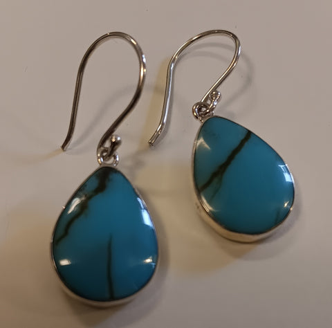 Sterling Silver & Turquoise Earrings ~ Tear Drops
