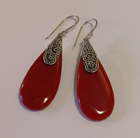 Sterling Silver & Coralite Earrings ~ Tsunami Drops