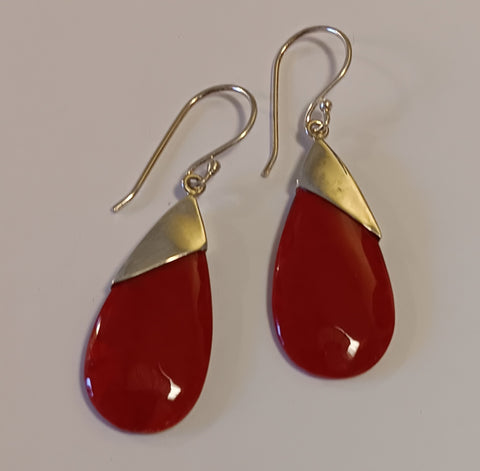 Sterling Silver & Coralite Earrings ~ Mod Drops