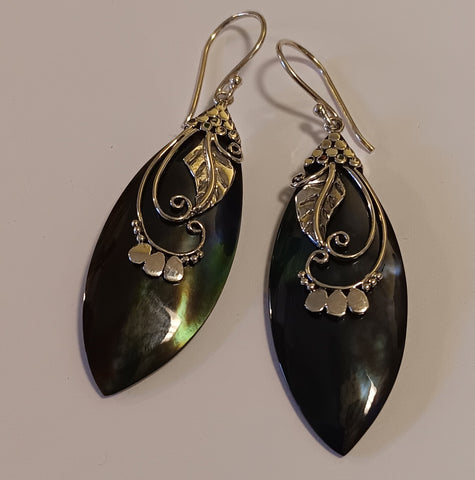 Sterling Silver & Black Shell Earrings ~ Nouveau Drops
