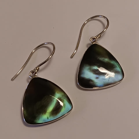 Sterling Silver & Black Shell Earrings ~ Mod Triangles