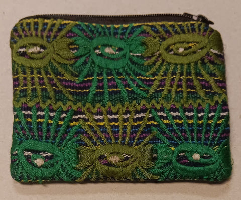 Guatemalan Embroidered Pouch ~ Small  ~ Greens