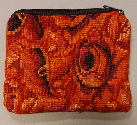 Guatemalan Embroidered Pouch ~ Medium ~ Orange Rose