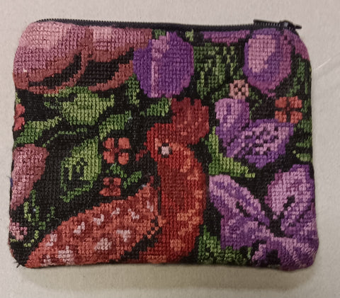 Guatemalan Embroidered Pouch ~ Medium ~ Parrot