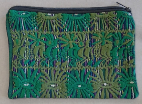Guatemalan Embroidered Pouch ~ Large ~ Greens