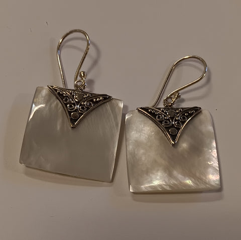 Mother of Pearl & Sterling Silver Earrings ~ Squares