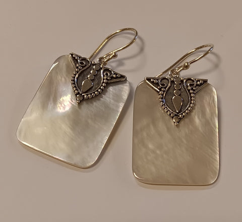 Mother of Pearl & Sterling Silver Earrings ~ Rectangles