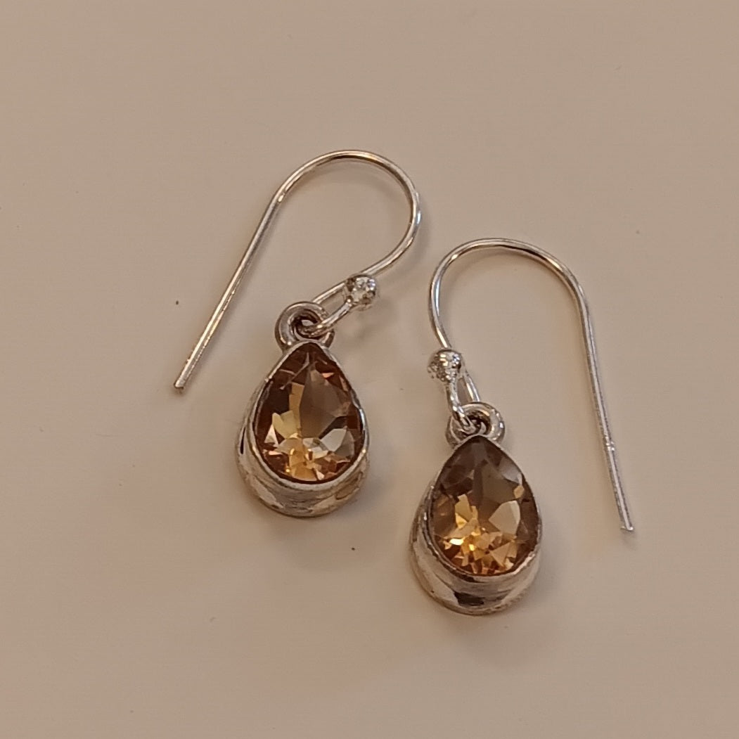 Sterling Silver Earrings ~ Citrine Drops