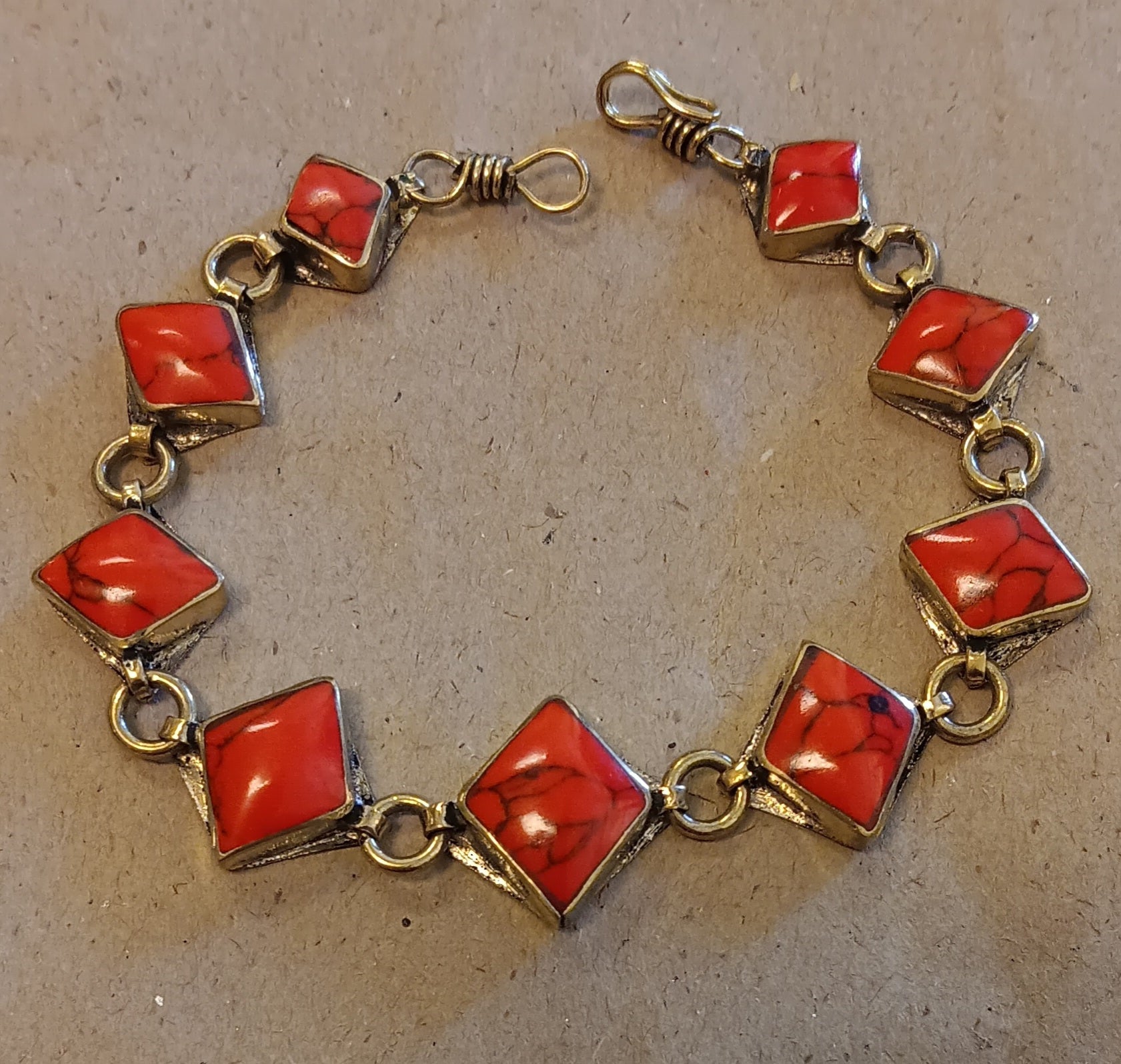 Afghanistan Bracelet ~ Coin Silver & Red Stone