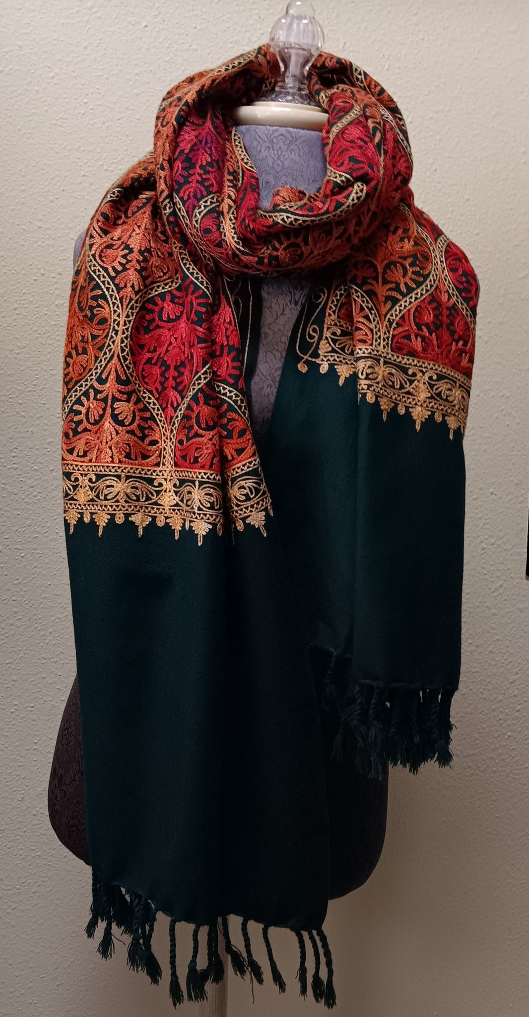 Scarf ~ Embroidered Pashmina ~ Green