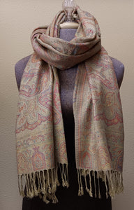 Scarf ~ Silk Pashmina ~ Multi-Colored with Cream Background