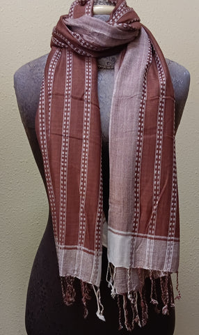 Scarf ~ Brown & White ~ Woven Stripe