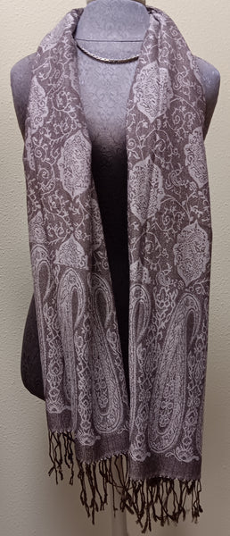 Pashmina ~ White & Brown Paisley