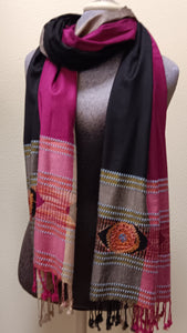 Pashmina ~ Fuchsia ~ Tan ~ Black with Embroidered Border