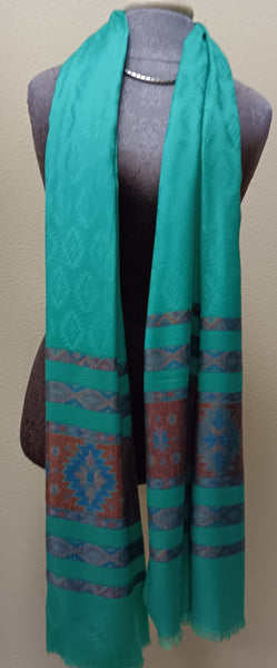 Pashmina with Striped Border ~ Green